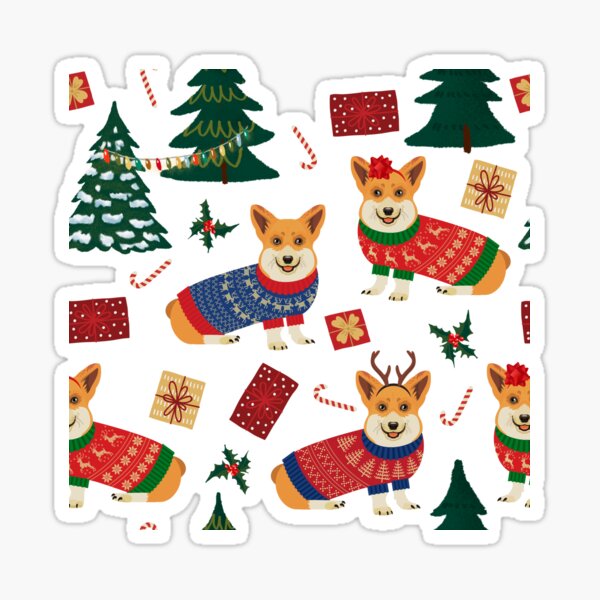 Merry Corgmess - Corgi Christmas Pattern - white Sticker