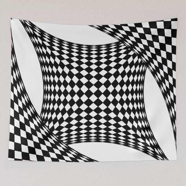 Aperçu de l'œuvre Échiquier tordu, géométrique, illusion d'optique 3d créée et vendue par TyneDesigns.