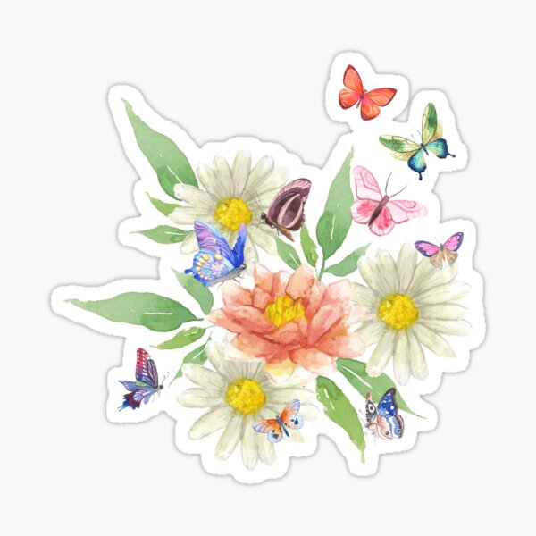 Pretty White Flowers Butterfly Plant #16746 Butterfly 1 x Vinyl Sticker A2 
