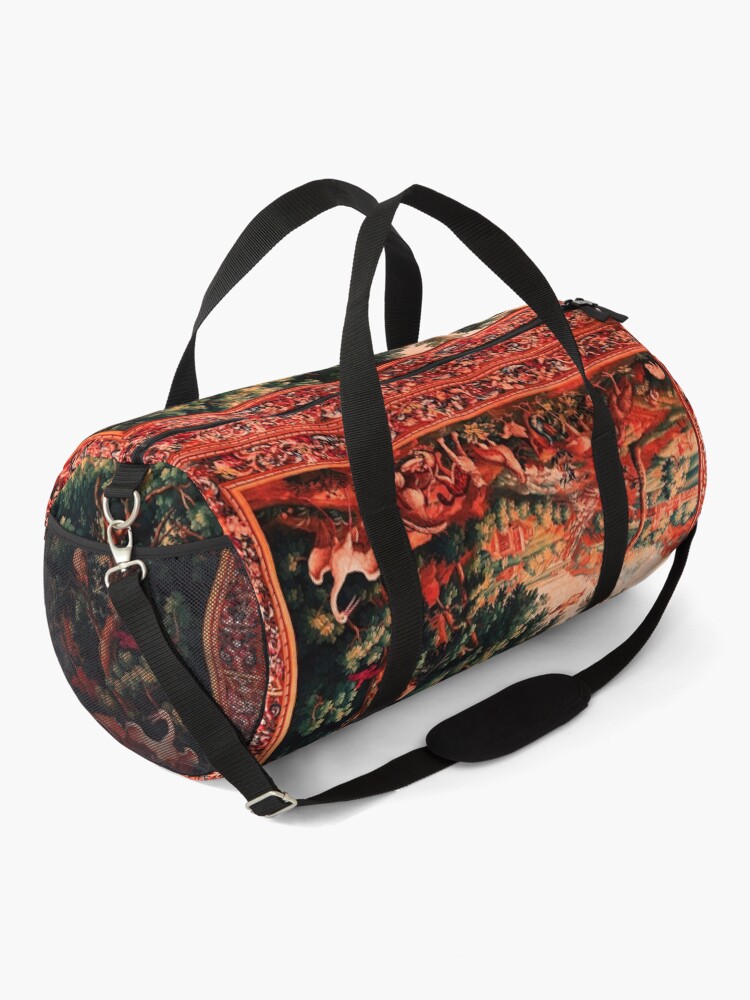 Alternate view of WILD ANIMALS, BIRDS AND WATERFALLS IN WOODLAND Picturesque Flemish Tapestry in Antique Red Green Duffle Bag