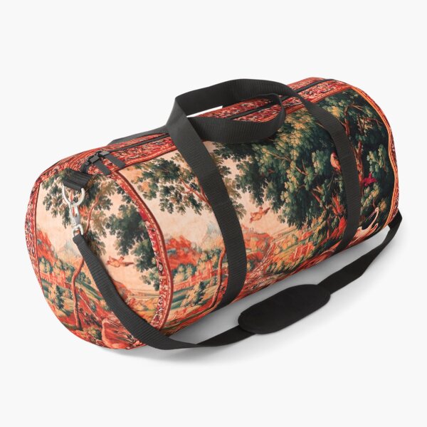 Item preview, WILD ANIMALS, BIRDS AND WATERFALLS IN WOODLAND Picturesque Flemish Tapestry in Antique Red Green  designed and sold by BulganLumini.