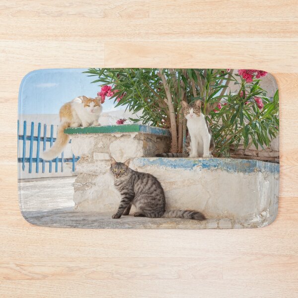 Item preview, Three cats posing in a greek alleway designed and sold by Katho Menden.