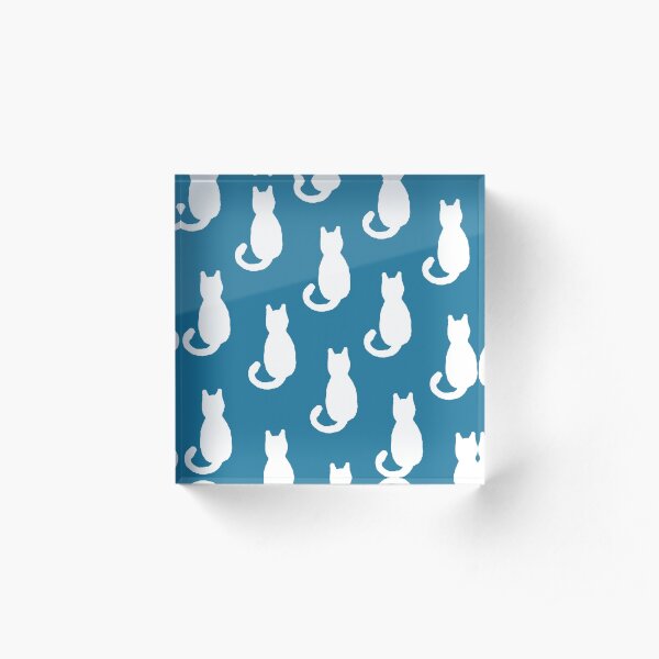 White Cat - Blue Acrylic Block