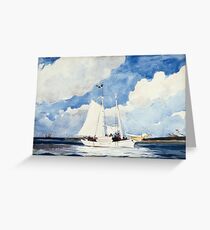 Winslow Homer, (– ), FISHING SCHOONER, NASSAU. sea, blue sky, beautiful weather Greeting Card