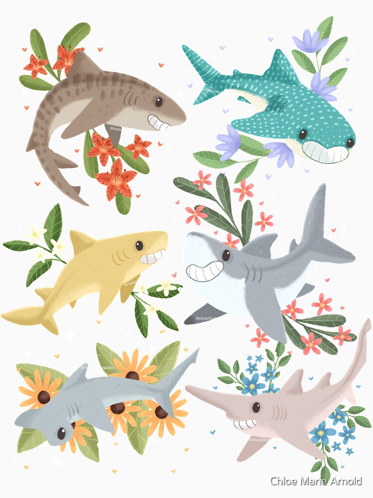 Floral Sharks by StripeysArt