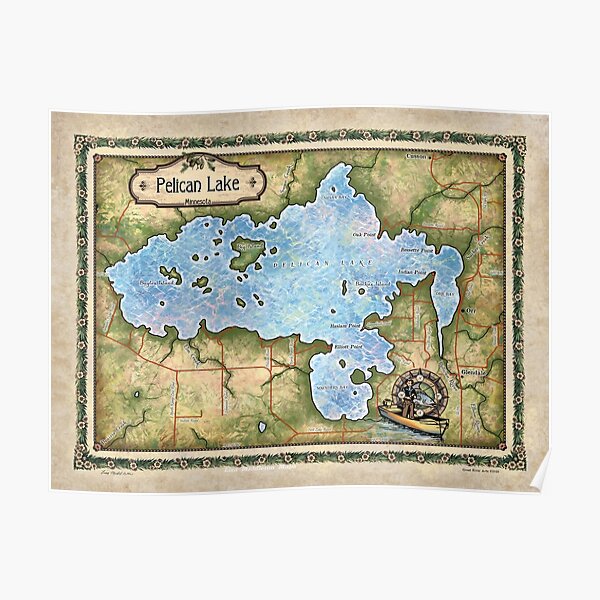 Pelican Lake map Minnesota map art Lisa Middleton Maps wholesale and hand paintings Poster