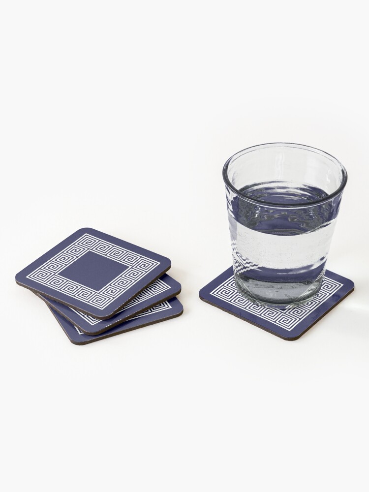 Navy Blue Greek Key Meander Square Coasters (Set of 4) for Sale by  rewstudio