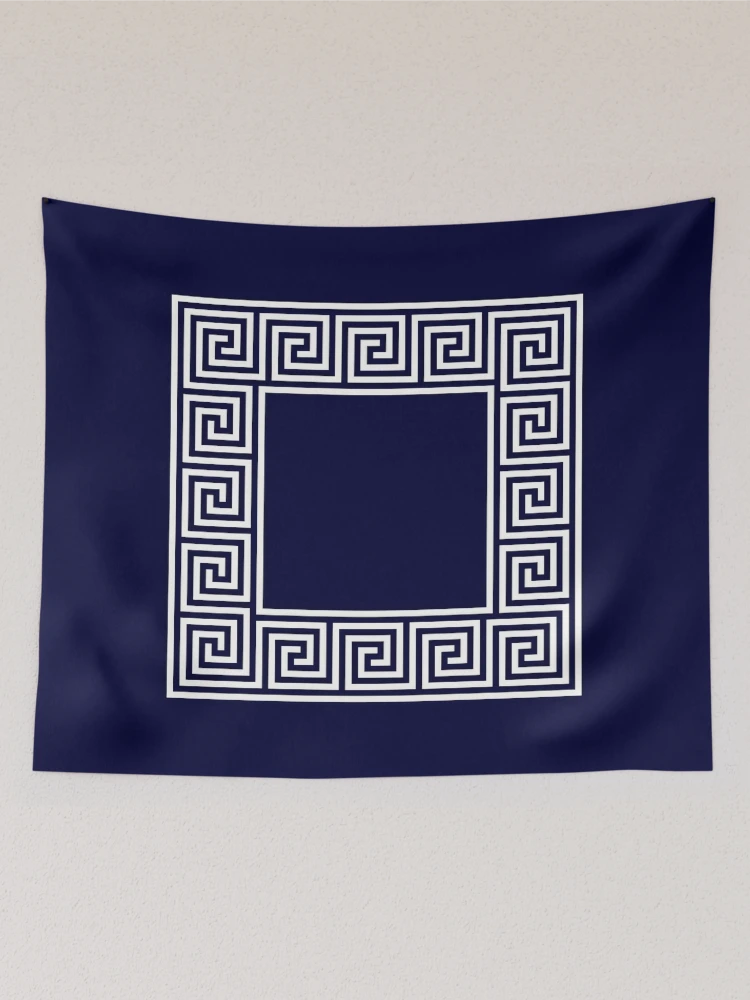 Navy Blue Greek Key Meander Square | Tapestry