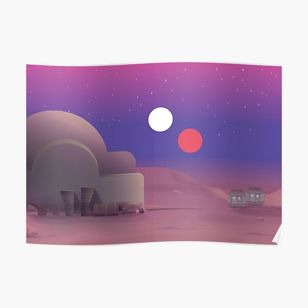 Coucher de soleil binaire dans Tatooine Star Wars Un nouvel espoir Poster