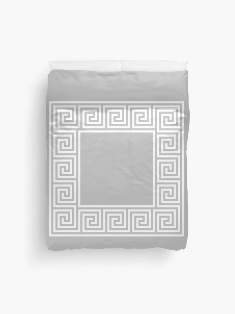 Silver Gray Greek Key Meander Square | Duvet Cover