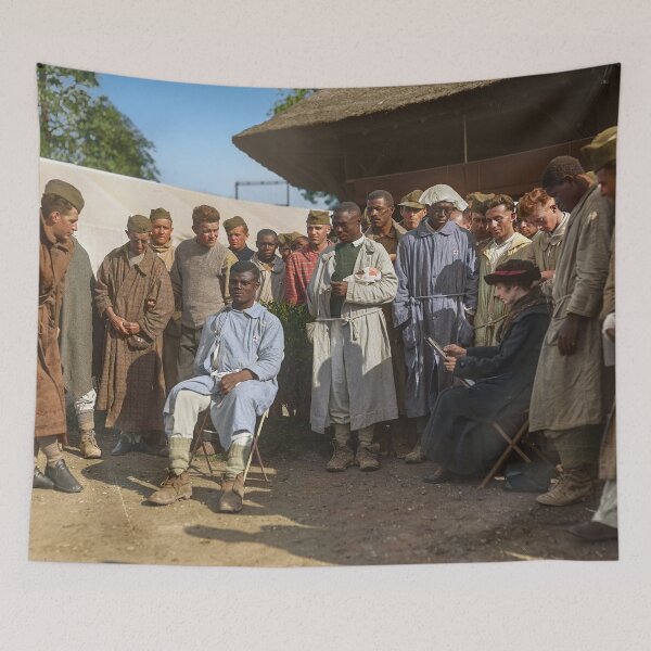Item preview, Wounded WWI soldiers gazes admiringly as an artist sketches the portrait of a soldier  designed and sold by Sanna Dullaway.