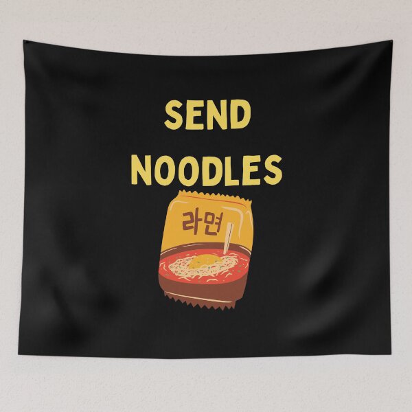Item preview, Send Noodles Funny Quote Saying Yellow Box Korean Ramen food Digital Illustration designed and sold by conceptDVS.