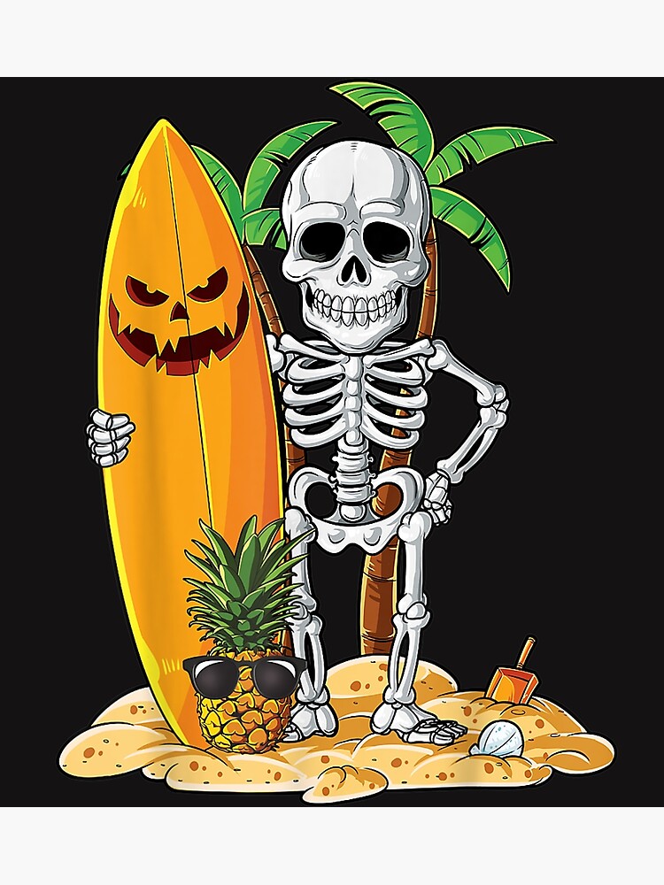 Disover Skeleton Surfing Halloween Gifts Hawaii Premium Matte Vertical Poster