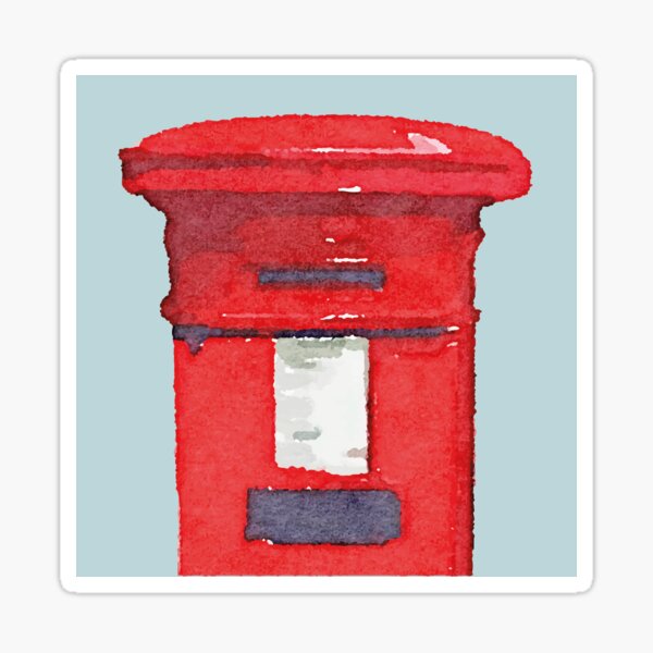 English Letterbox Postbox in watercolour with pastel blue background Sticker