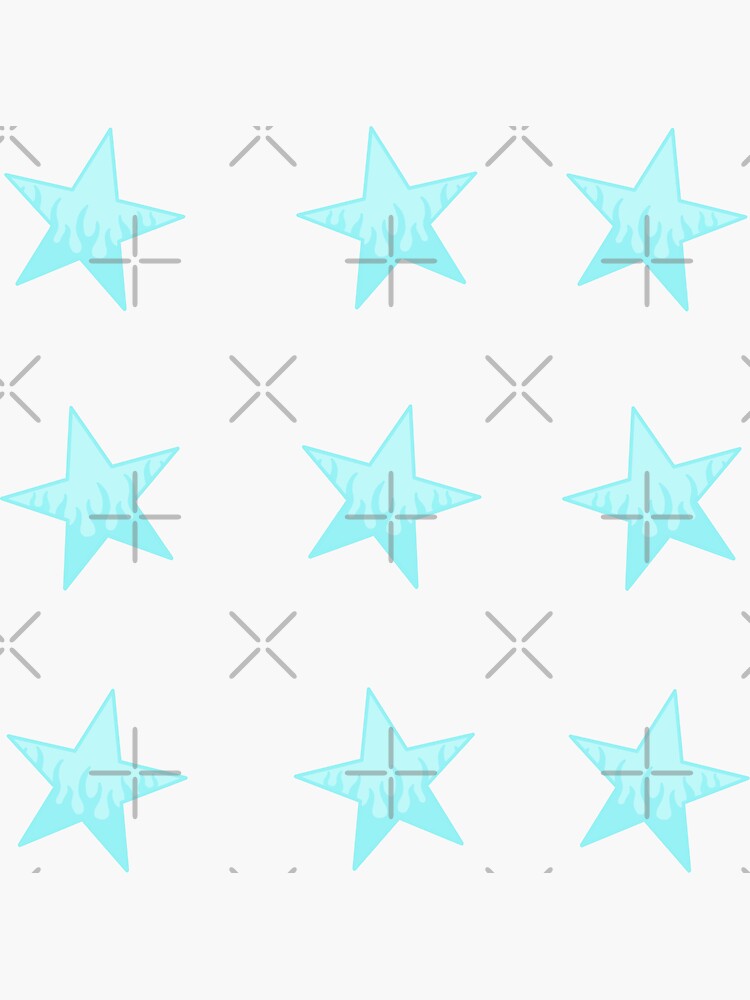 Thumbnail 3 of 3, Sticker, Pack of turquoise stars with cute flames designed and sold by Pastel-PaletteD.