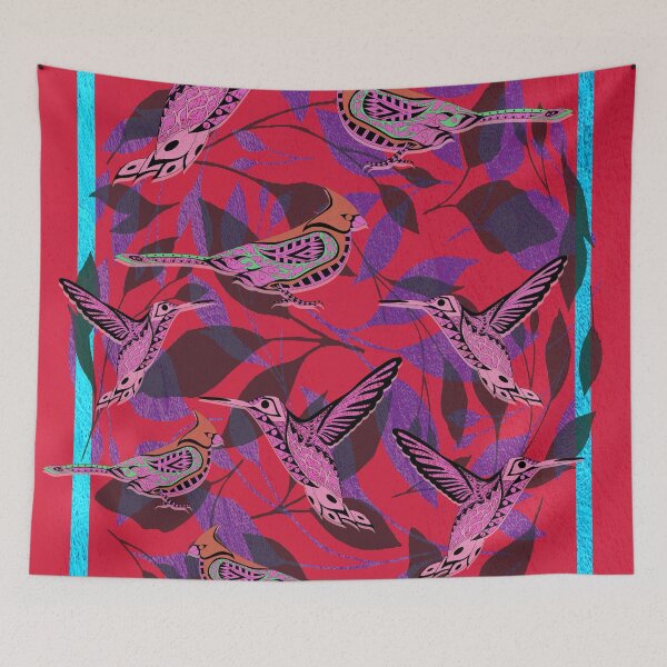 Item preview, crimson boho flower birds mockingbird mexican patterns ecopop designed and sold by jorgelebeau.