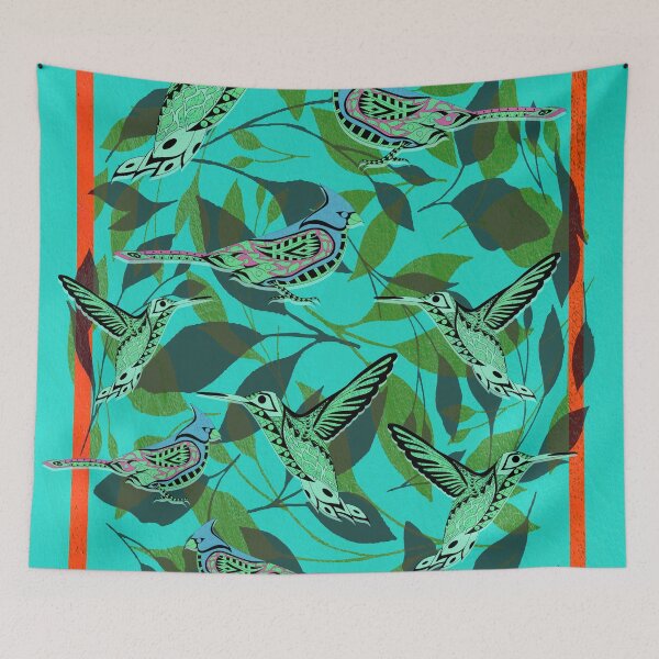 Item preview, emerald boho flower birds mockingbird mexican patterns ecopop designed and sold by jorgelebeau.
