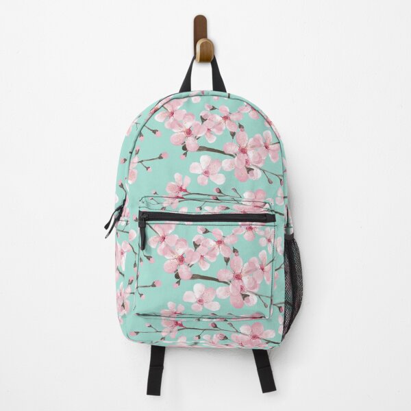 Item preview, cherry blossom on mint, pink cherry blossom watercolor designed and sold by MagentaRose.