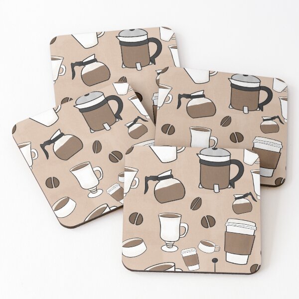 Item preview, Coffee cups, beans, and carafes pattern designed and sold by CoffeePandaArt.