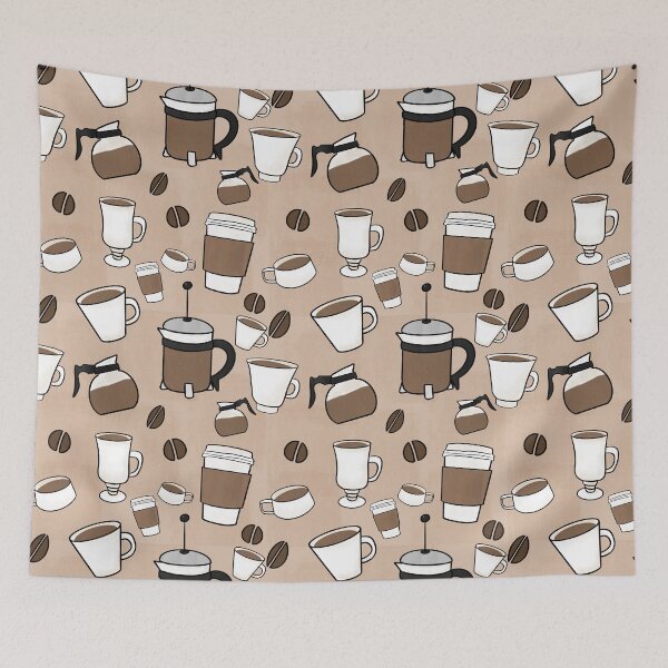 Item preview, Coffee cups, beans, and carafes pattern designed and sold by CoffeePandaArt.