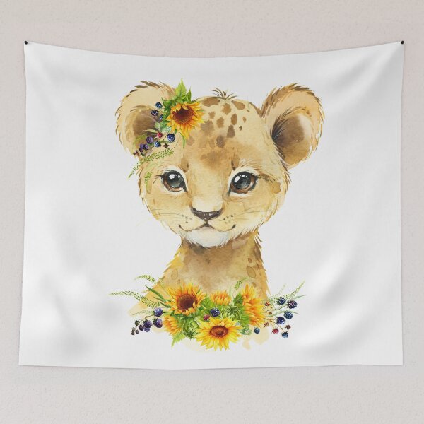 Item preview, Lion Cub with Yellow Floral Sunflowers  designed and sold by Paulele.