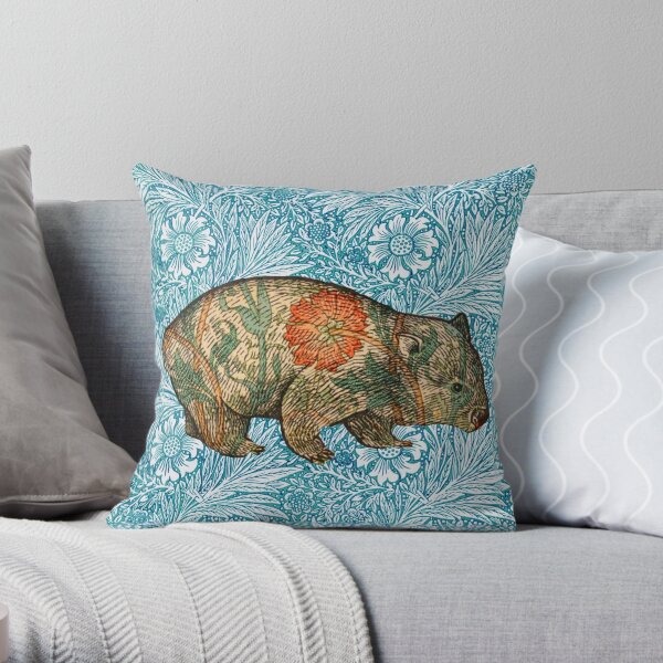 Rossetti's Wombat in Blue Marigold Throw Pillow