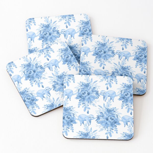 Item preview, Blue and White Watercolor Floral with Sleepy Sloths designed and sold by Perrin Le Feuvre.