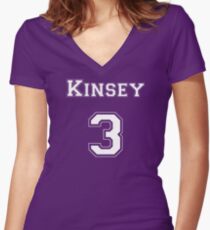 Kinsey3 - White Lettering Women's Fitted V-Neck T-Shirt