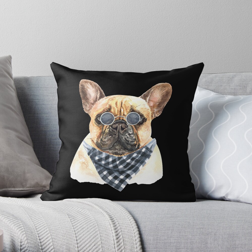 Watercolor French Bulldog Cool Biker Throw Pillow