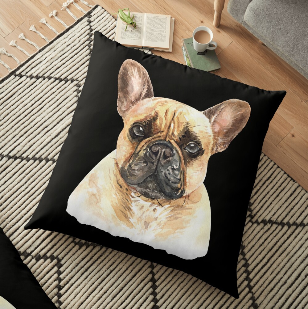 Watercolor French Bulldog Dog Floor Pillow