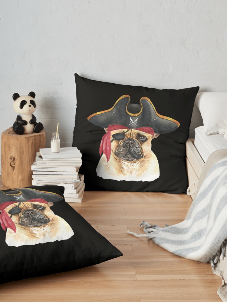 Alternate view of Watercolor French Bulldog Pirate Hat Eye Patch Floor Pillow