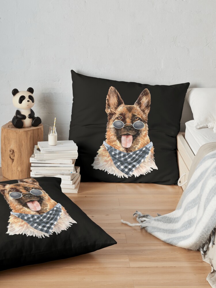 Alternate view of Watercolor German Shepherd Cool Biker Floor Pillow