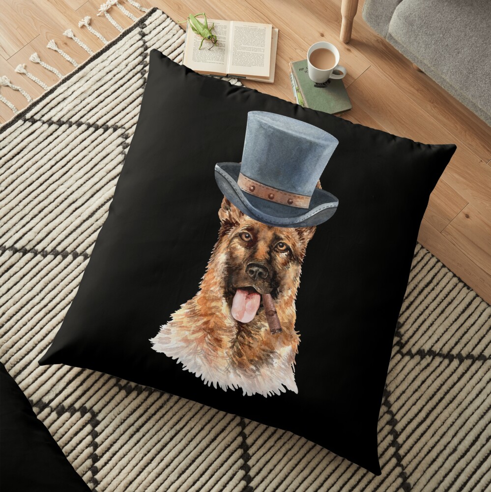Watercolor German Shepherd Top Hat Floor Pillow