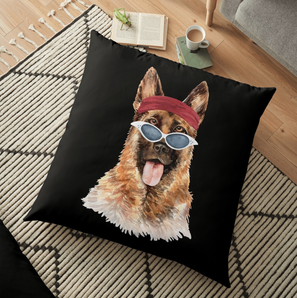 Watercolor German Shepherd shades,gym,exercise, Floor Pillow