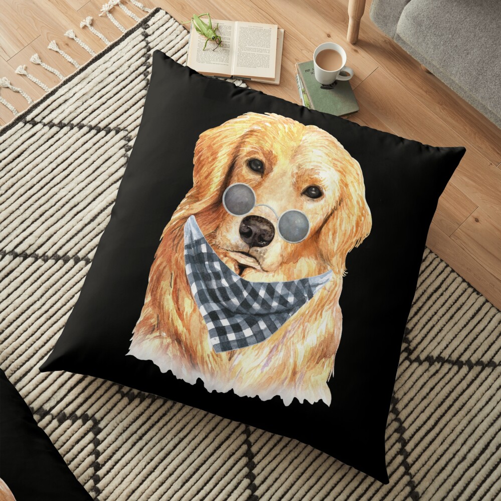 Watercolor Golden Retriever Cool Biker Floor Pillow