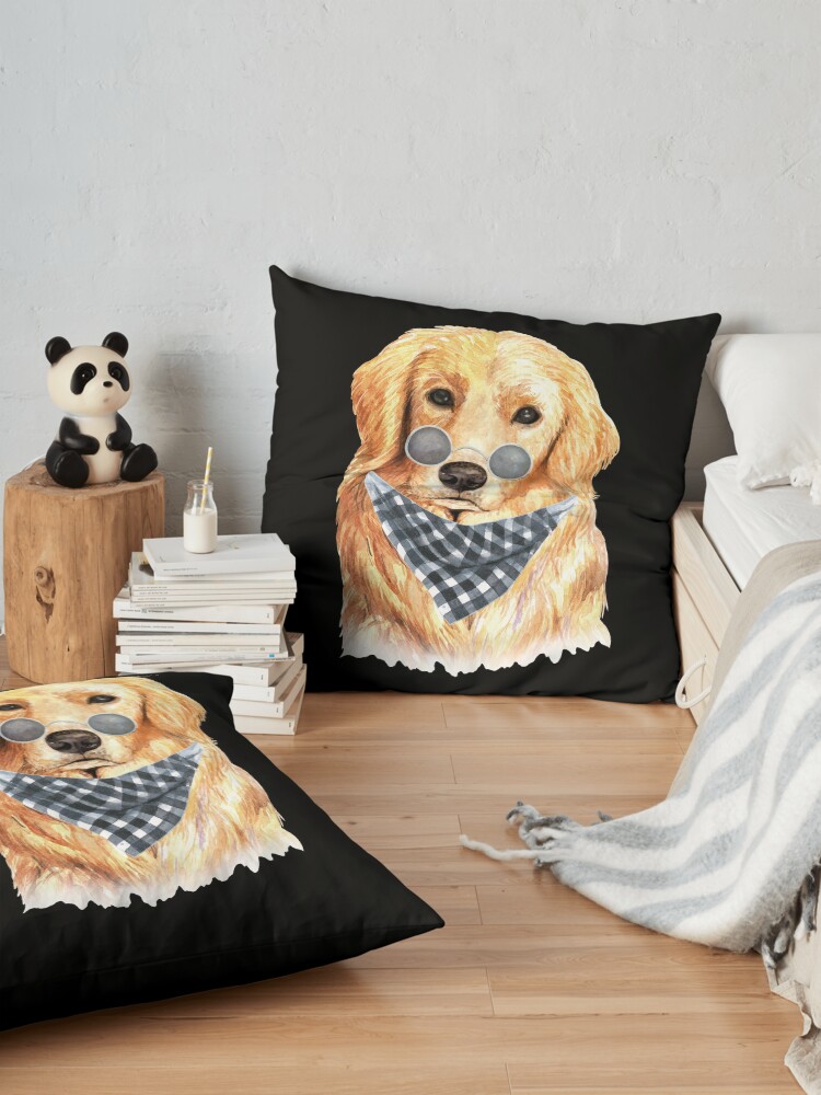 Alternate view of Watercolor Golden Retriever Cool Biker Floor Pillow