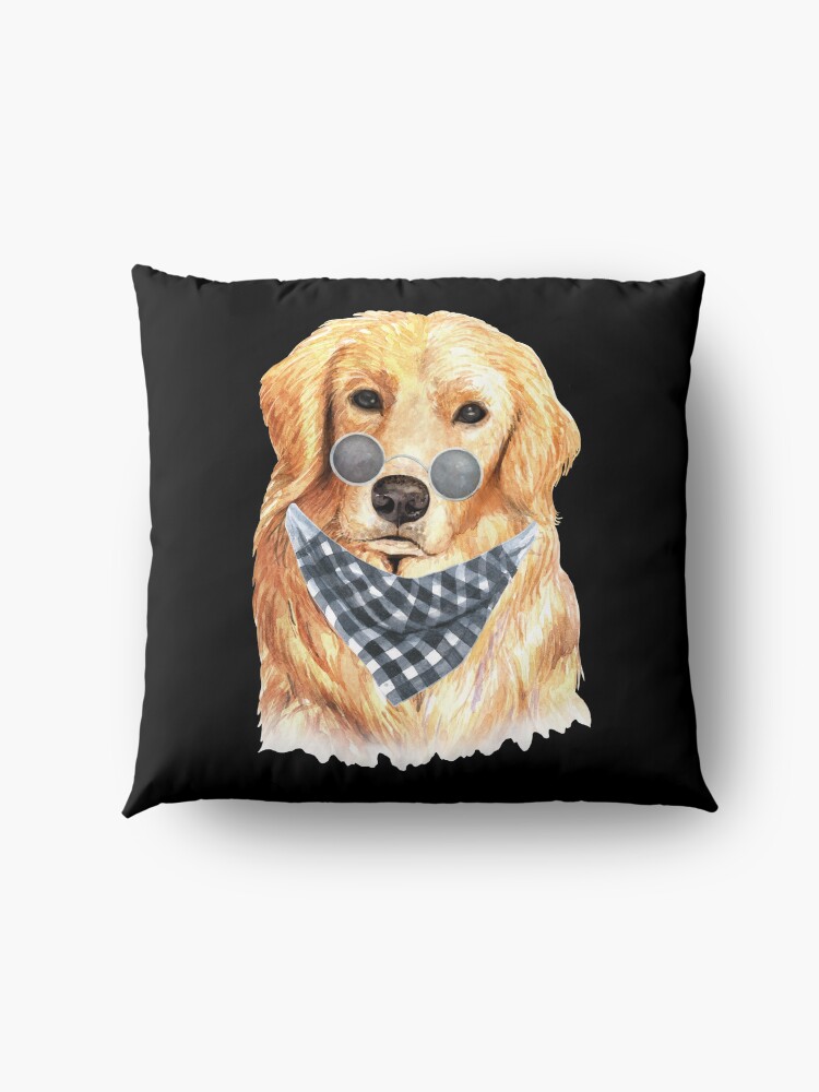 Alternate view of Watercolor Golden Retriever Cool Biker Floor Pillow
