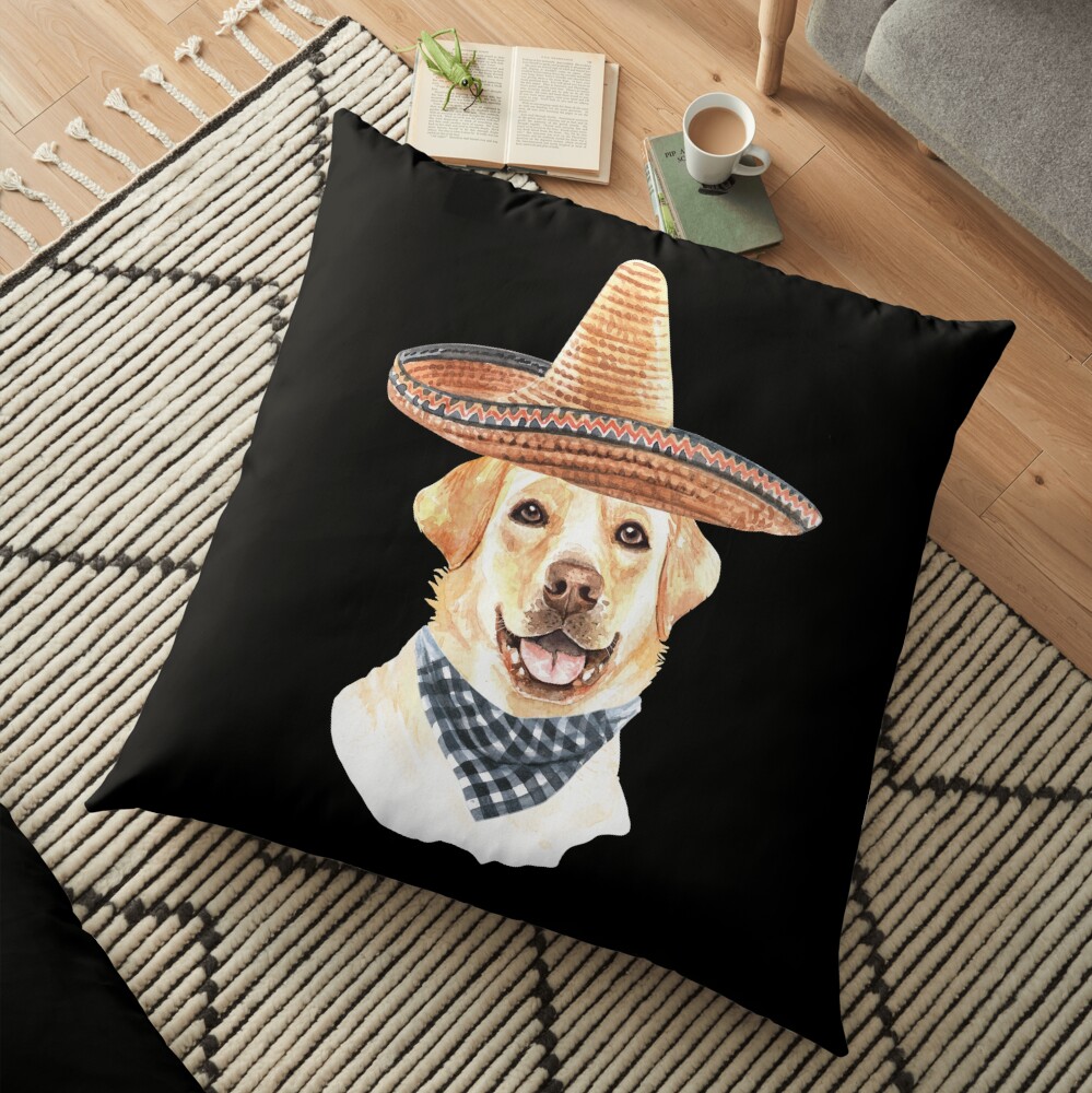 Watercolor Labrador Retriever Mexican Sombrero Hat Floor Pillow
