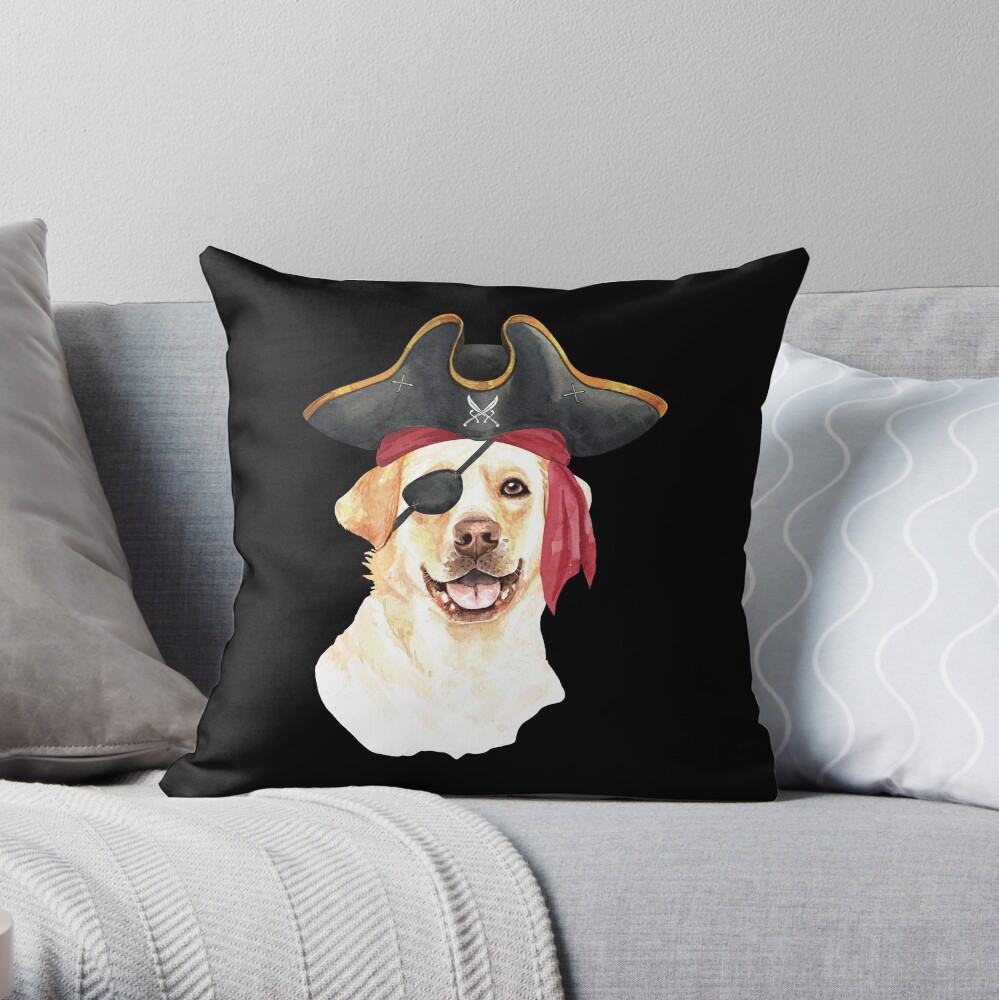 Watercolor Labrador Retriever Pirate Hat Eye Patch Throw Pillow