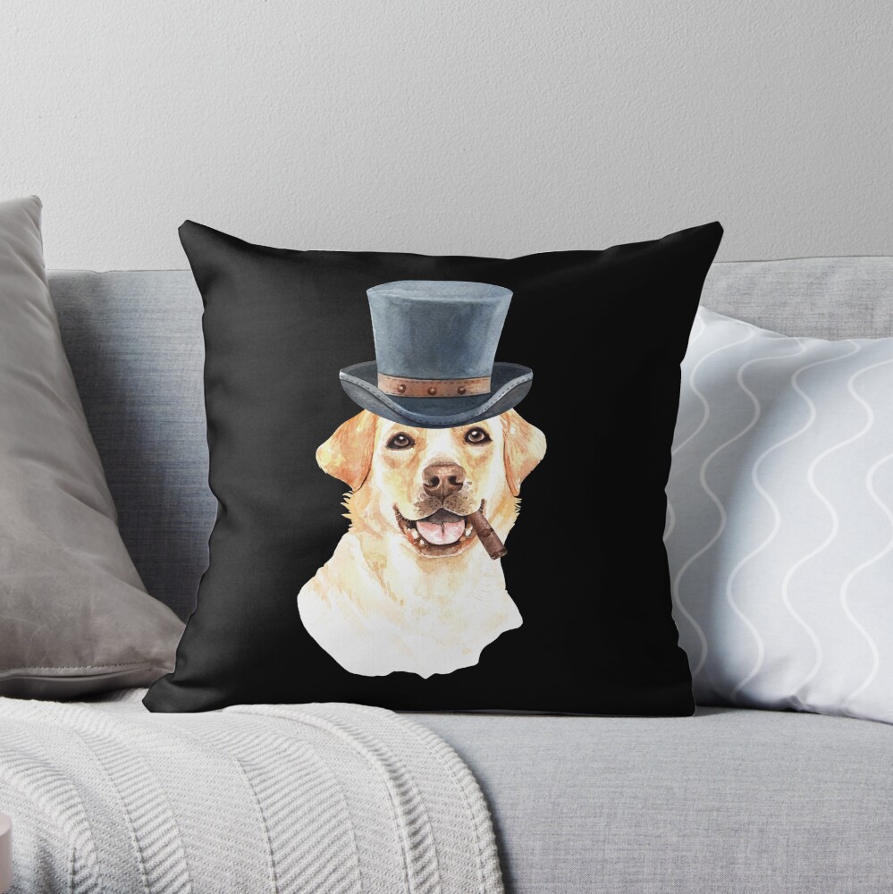 Watercolor Labrador Retriever Top Hat Throw Pillow