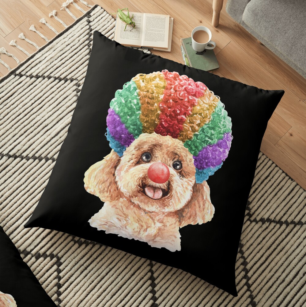 Watercolor Poodle Clown Floor Pillow