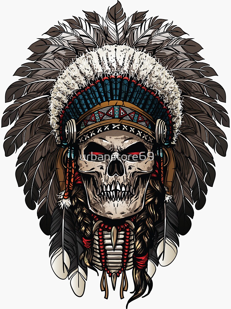 Vintage Indian warrior skull Sticker