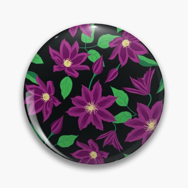 Item preview, Purple clematis flower pattern on black background designed and sold by The Pattern Mill.