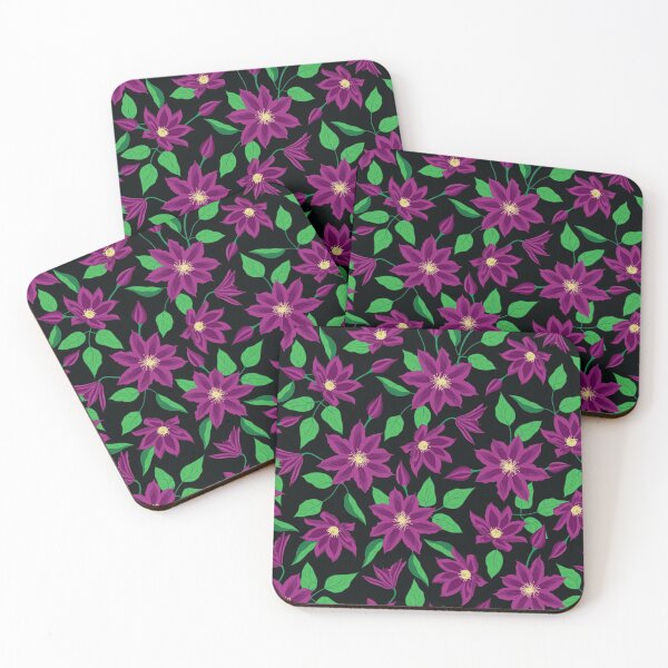 Item preview, Purple clematis flower pattern on black background designed and sold by The Pattern Mill.