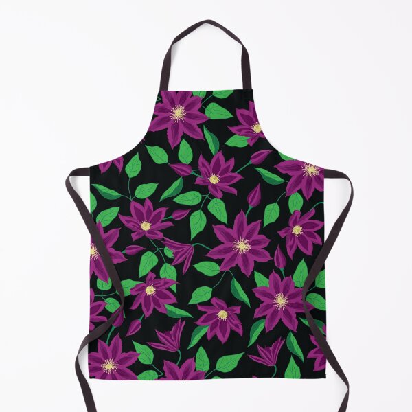 Item preview, Purple clematis flower pattern on black background designed and sold by The Pattern Mill.