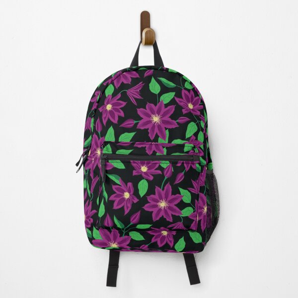 Item preview, Purple clematis flower pattern on black background designed and sold by The Pattern Mill.