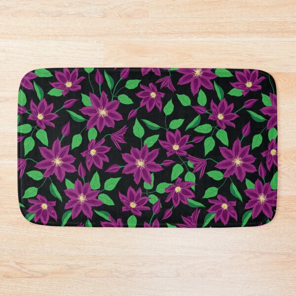 Item preview, Purple clematis flower pattern on black background designed and sold by The Pattern Mill.