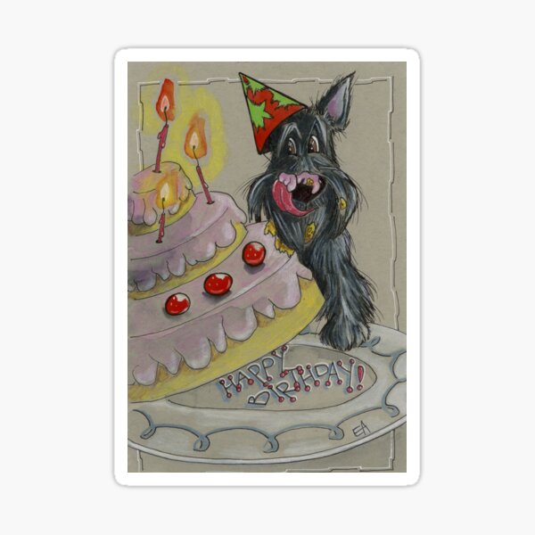 Happy Birthday, Scottish terrier, Scottie, greeting, poster, hand painted, original design Sticker