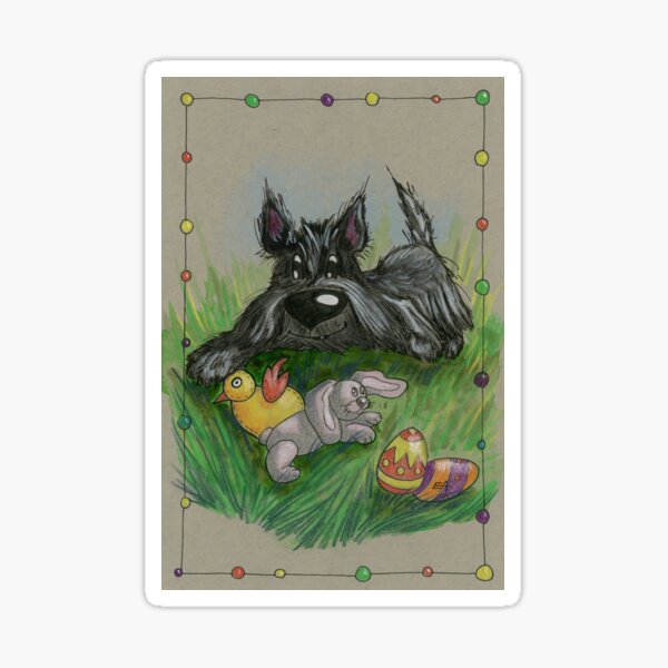 Easter, Scottish terrier, Scottie dog, dog, hand painted, original design Sticker
