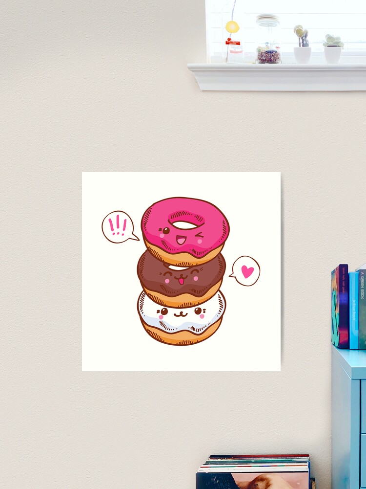 Funny Group Of Three Kawaii Donuts Art Print for Sale by yassinehelal